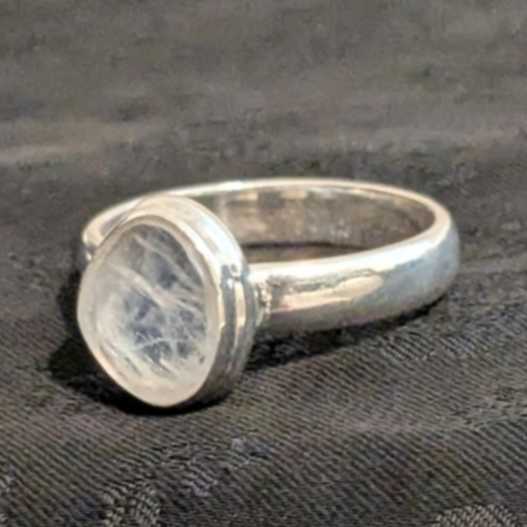 925 Solid Sterling Silver Rose Cut Faceted Genuine Rainbow Moonstone Size 8.5 - Picture 6 of 13